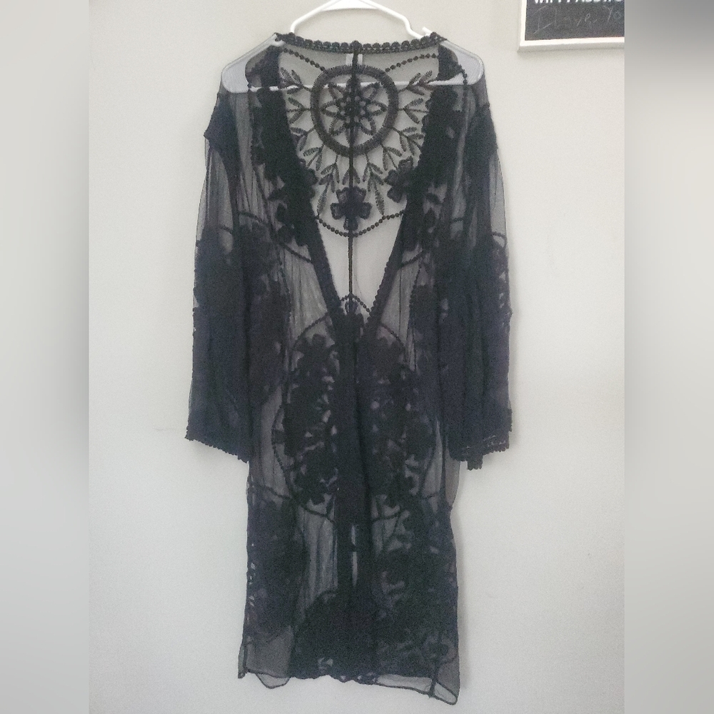Source Unknown Sheer Black Lace Robe